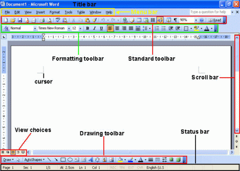 parts of ms word