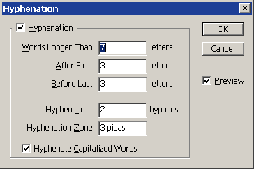 Hyphenation Dialog Box
